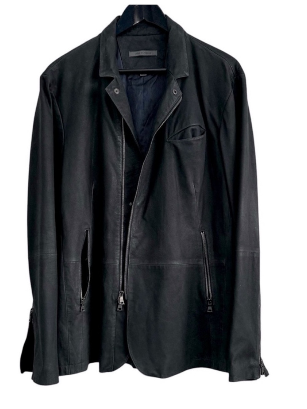 John Varvatos Waxed Goat Suede
Leather Asymmetric Jacket Size 52
Men Black